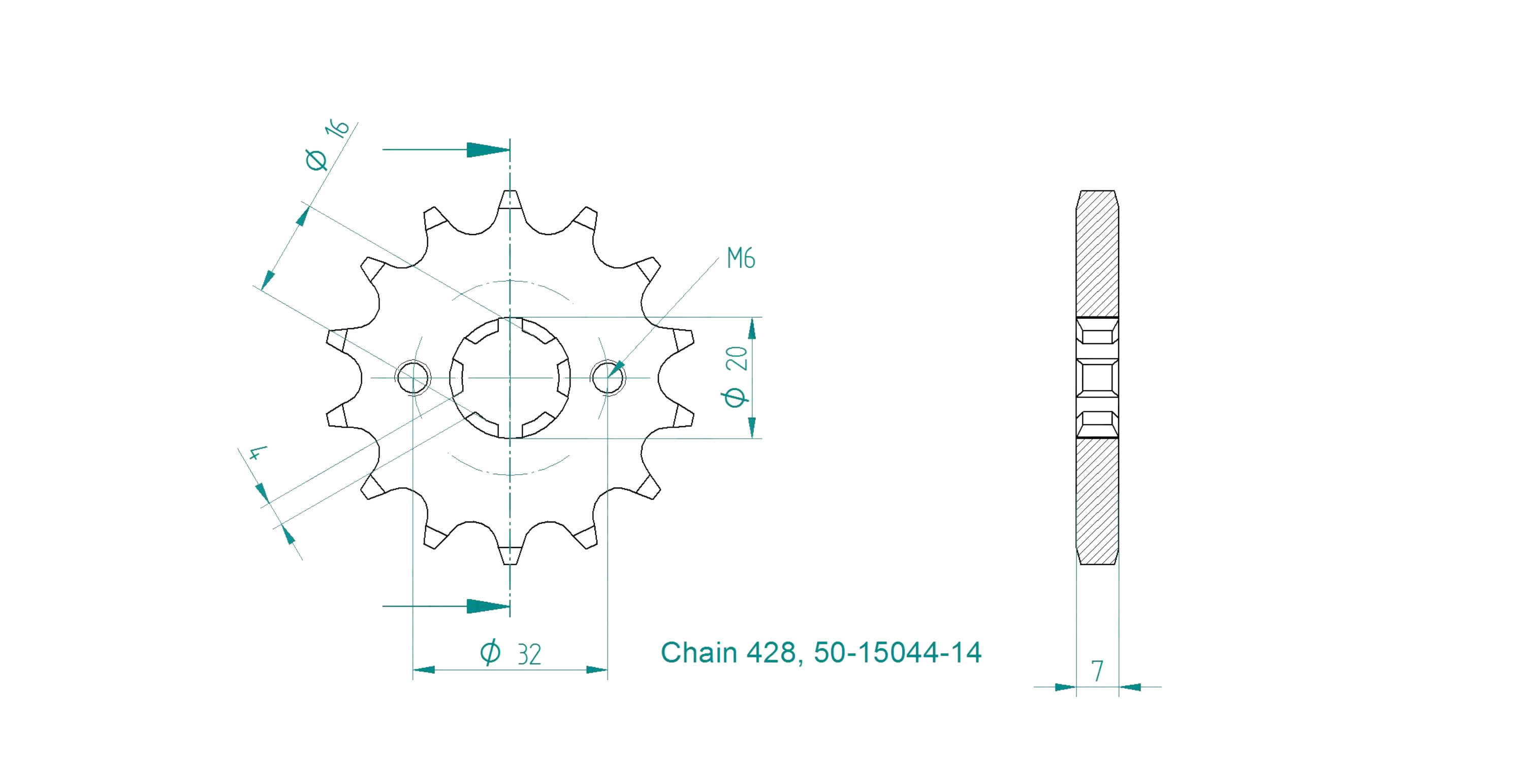 Ritzel, 14 Zähne, Teilung 428