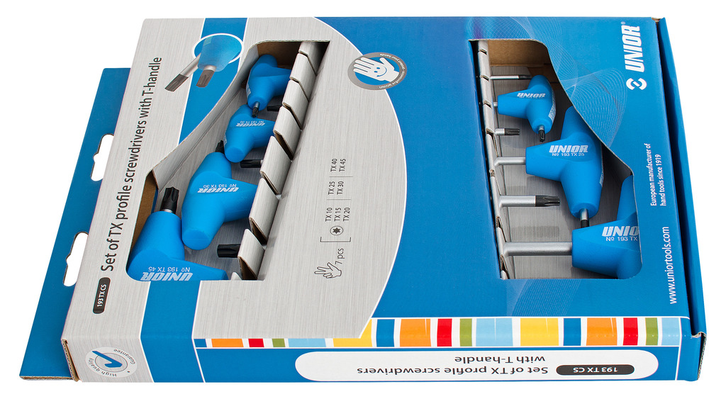 UNIOR Stiftschlüssel mit TX Profil und T-Griff, Set im Sichtkarton