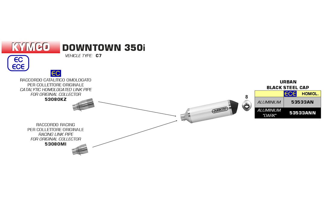 ARROW Zwischenstück für Urban für Kymco Downtown 350i 2016- , mit Katalysator