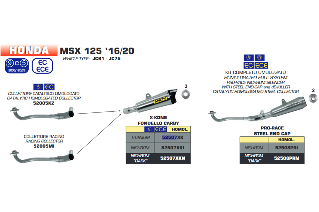 ARROW Auspuff X-KONE für Honda MSX125 Modelljahr 2016-2019, Edelstahl (Nur mit ARROW Krümmer)