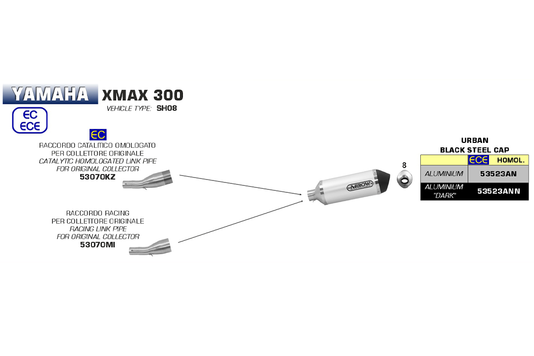 ARROW Racing-Zwischenrohr für Yamaha X-MAX 300 2017-2020 , ohne Katalysator