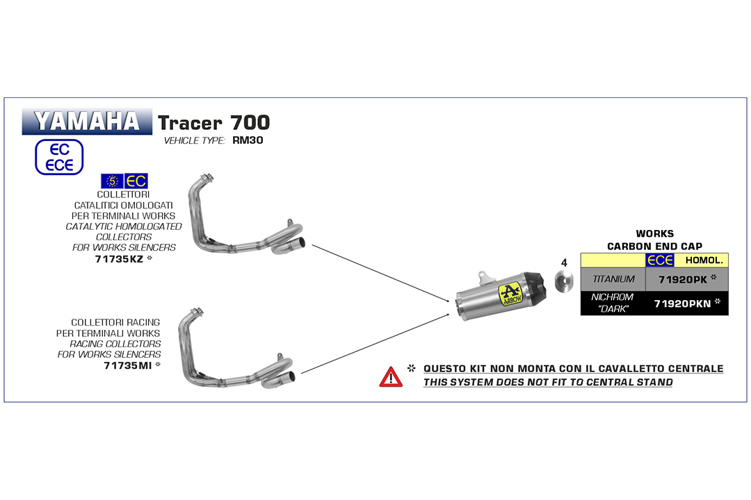 ARROW Racing-Krümmer ohne Katalysator für Yamaha Tracer 700 Modelljahr 2020-, MT-07 2021-