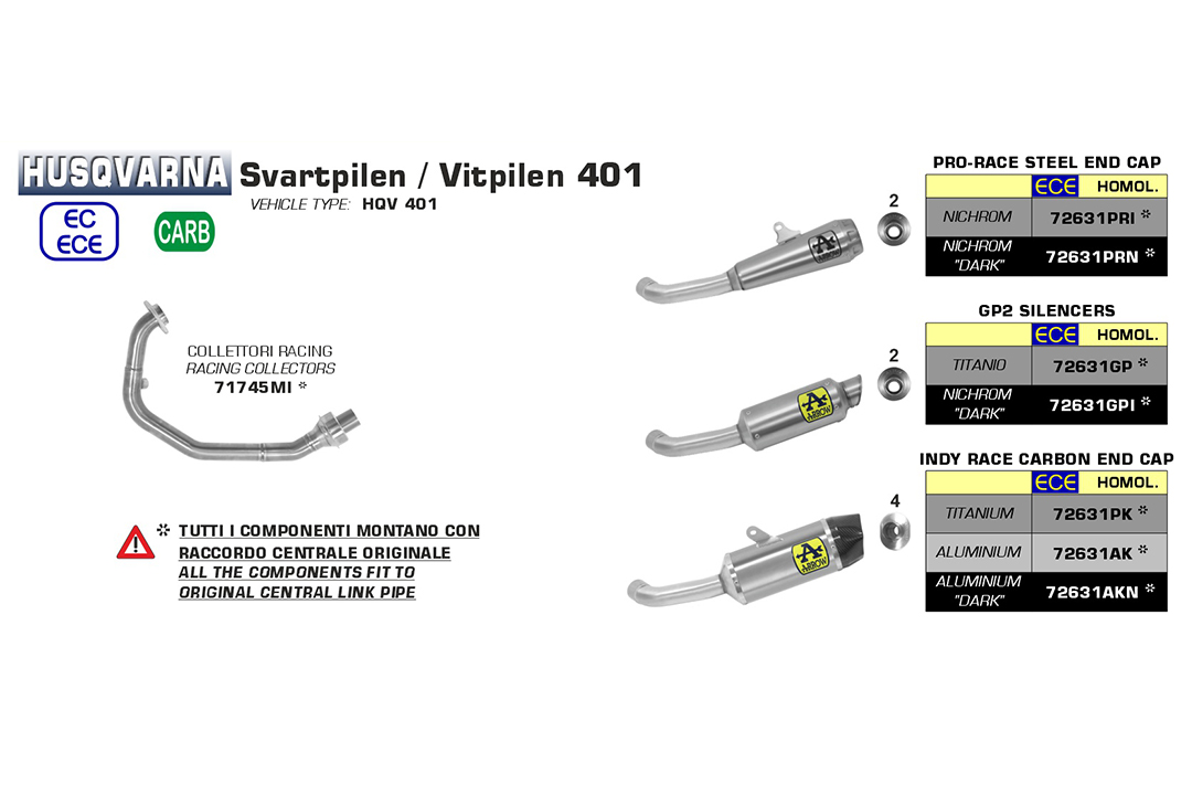 ARROW Auspuff DARK GP2 Edelstahl für Husqvarna Svartpilen 401 / Vitpilen 401