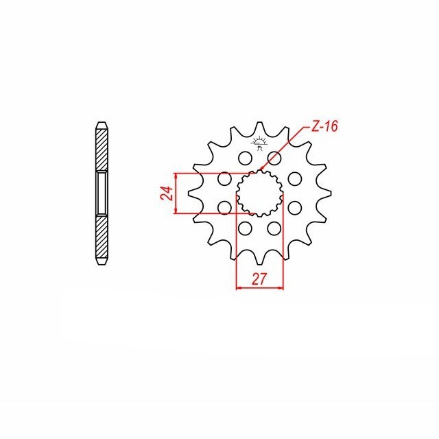 Ritzel gummiert, 16 Zähne, Teilung 530