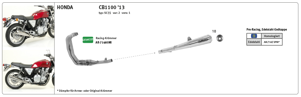 ARROW Auspuff Pro Racing für Honda CB1100 2013-16 aus Edelstahl