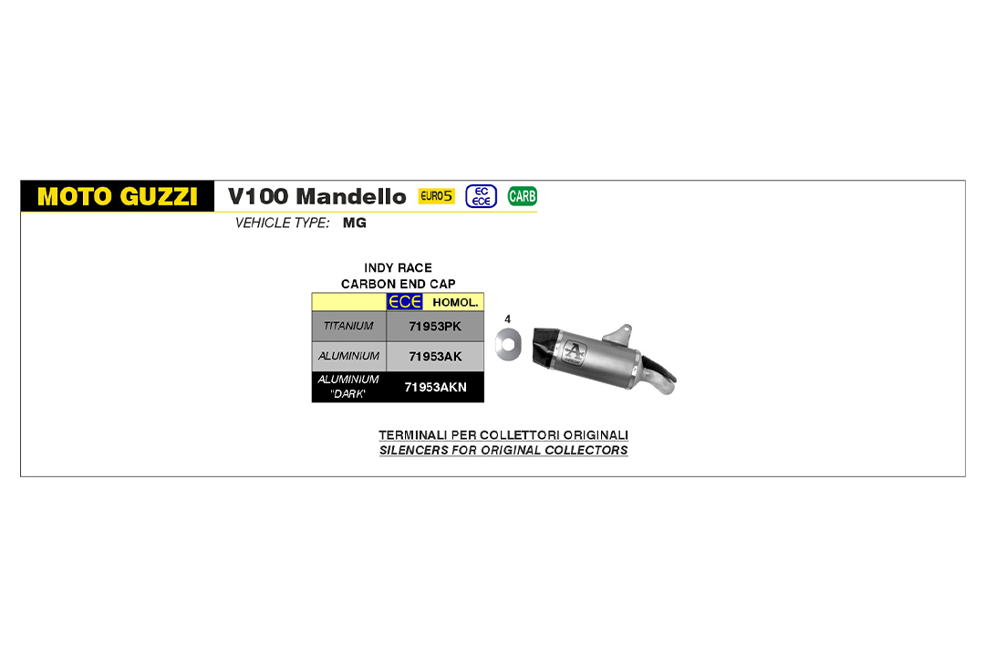ARROW Auspuff INDY RACE Titanium für Moto Guzzi V100 Mandello Modelljahr 2023-