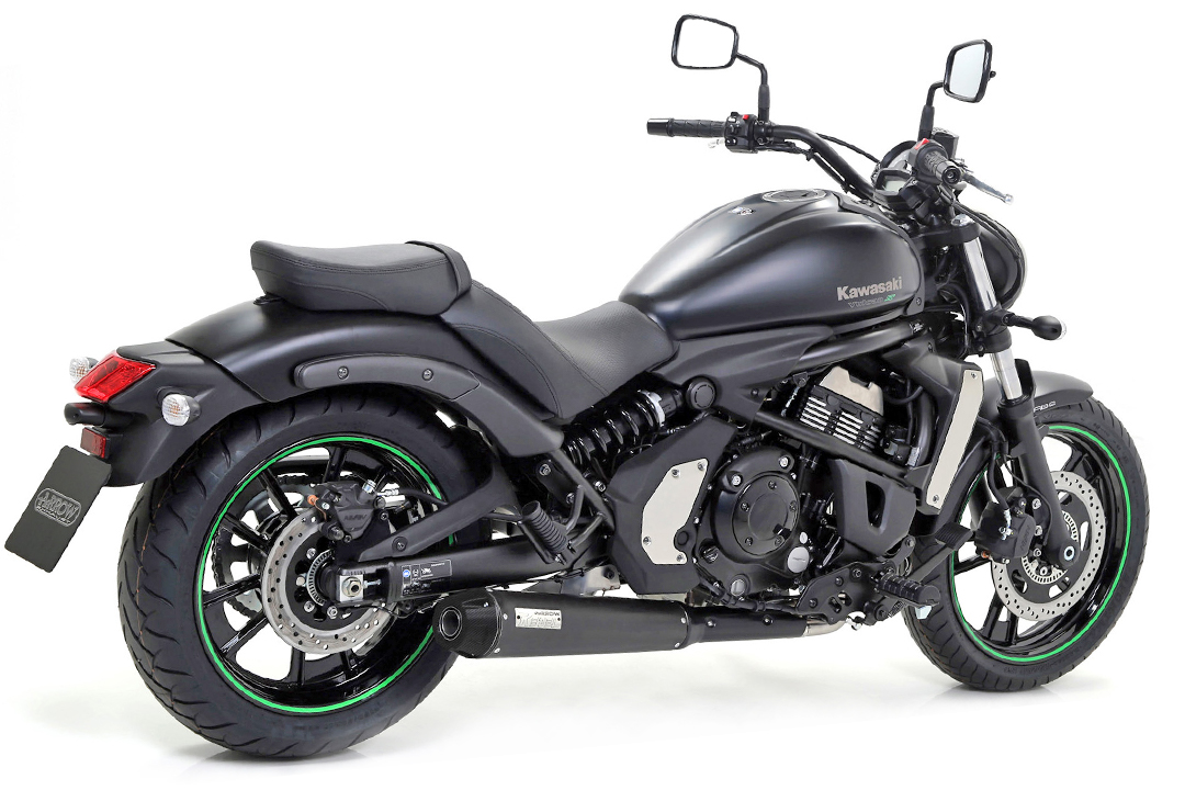 ARROW DARK REBEL schwarzer Edelstahl-Endschalldämpfer mit Carbon-Endkappe für Kawasaki Vulcan S 650/S 650 (Cafe) Modelljahr ab 2017-2020