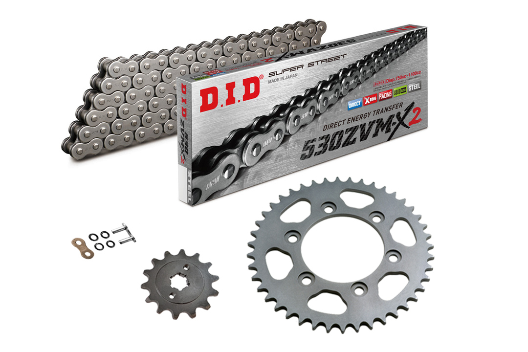 DID Kettensatz mit 530ZVM-X2 Kette, Farbe standard, für Yamaha YZF-R1, Typ RN12, Modelljahr 2004-2005