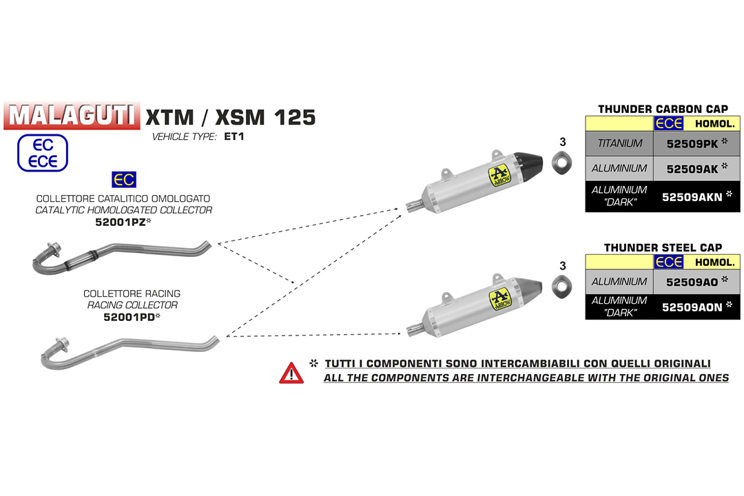 ARROW Krümmer Edelstahl, mit Katalysator, für UM DSR125EX / Aprilia RX/SX 125 / Malaguti XSM/XTM 125