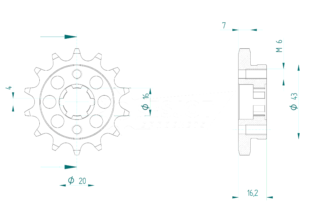 Ritzel, 14 Zähne, Teilung 428