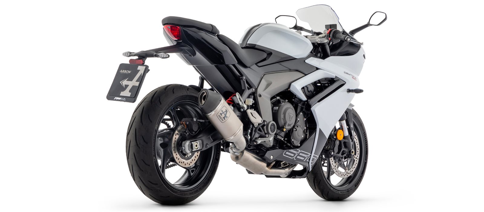 ARROW Komplettanlage mit VELOCE Endschalldämper Titan mit Cabonendkappe für Triumph Daytona 660, 2024-