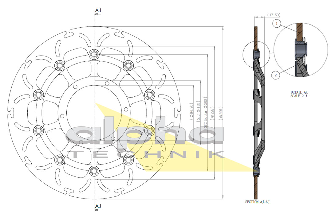 alpha Technik Bremsscheibe Omega-Design ABD33, vorne für CB, CBF, CBR, DN-01
