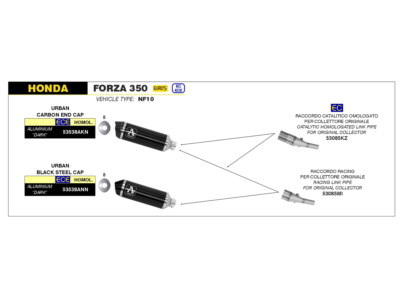 ARROW Auspuff URBAN mit Carbon-Endkappe für Honda Forza 350 / SH350 Modelljahr 2021- 