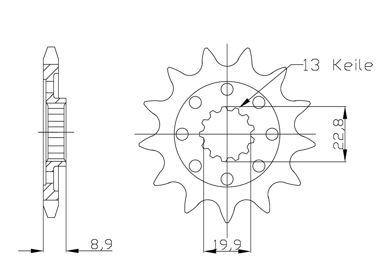 Ritzel, 13 Zähne, Teilung 520