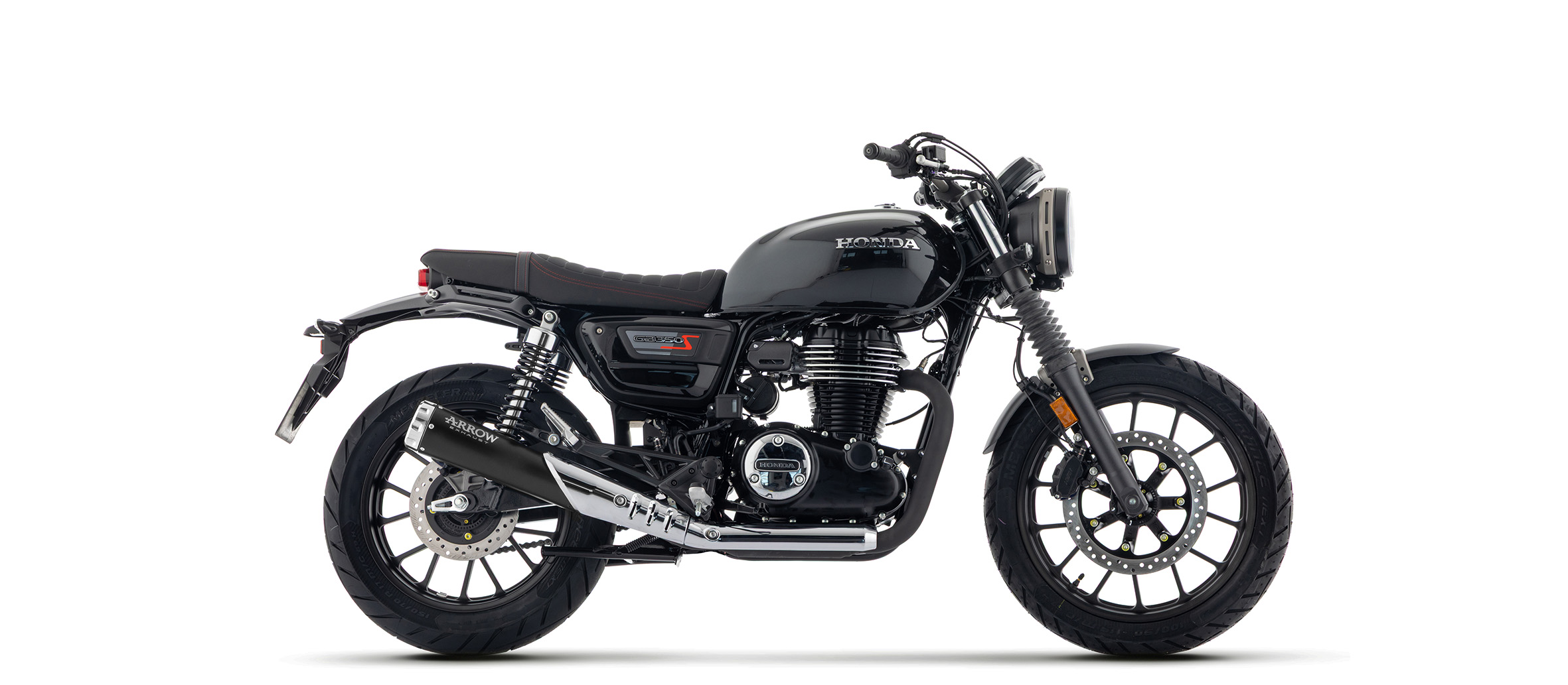 ARROW Auspuff REBEL Sip-On für Honda GB350S 2025-, Edelstahl schwarz u. Aluminium Endkappe