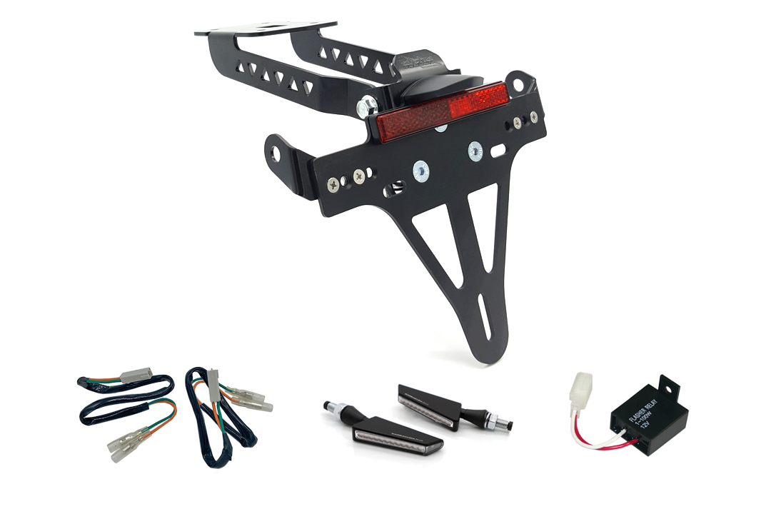 alpha Technik Kennzeichenhalter-Blinker-Kit SQ-LED für Kawasaki Z650 und Ninja 650 Typ: ER650H / EX650K (Modelljahr 2017 bis 2019) (Hinten)