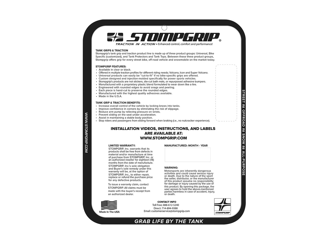 Stompgrip Tank Pad schwarz, Volcano, für Yamaha MT-07 Modelljahr 2022