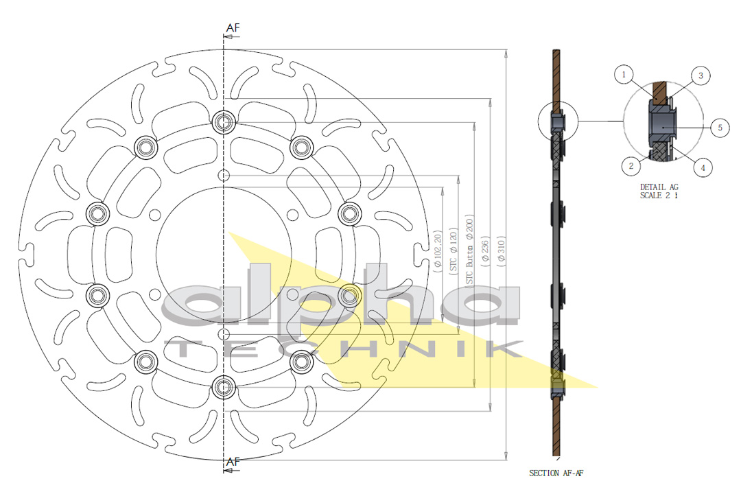 alpha Technik Bremsscheibe Omega-Design ABD33, vorne für Suzuki GSX-R1000 / GSX-R750 / GSX-R600