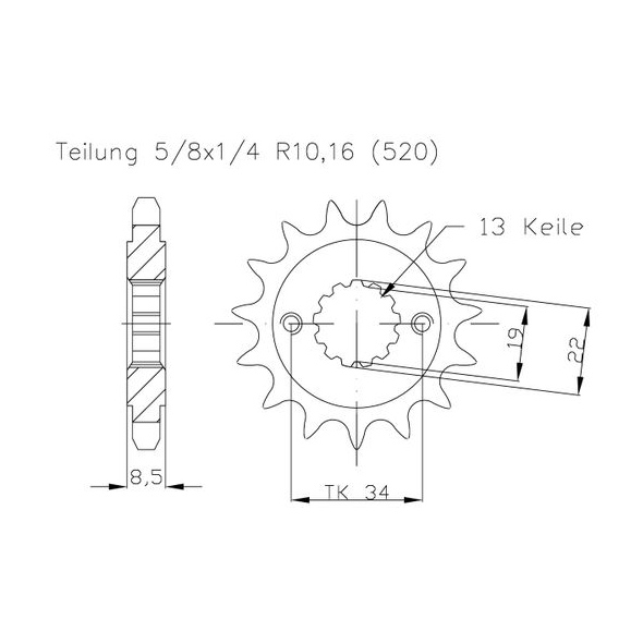Ritzel, 14 Zähne, Teilung 520