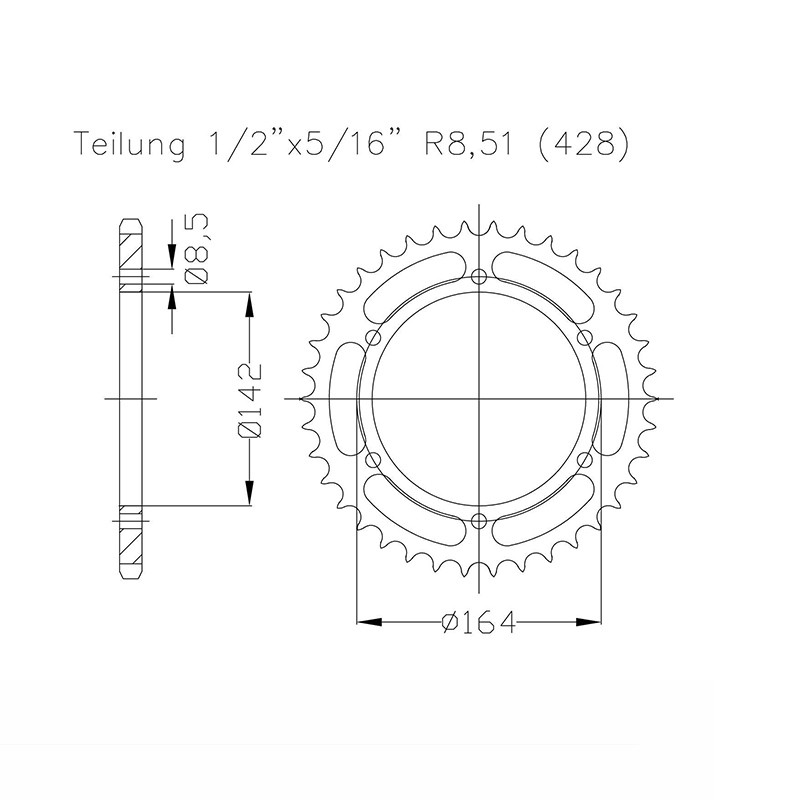 DID Kettensatz mit 428VX Kette, Farbe standard, für Hyosung GT125, alle Modelle