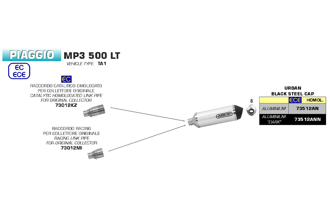 ARROW Zwischenrohr für Piaggio MP3 500LT 2017- , mit Katalysator