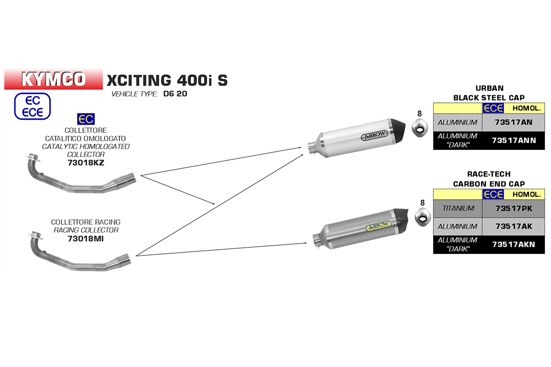 ARROW Krümmer für Kymco XCiting 400i S 2018-19, mit Katalysator