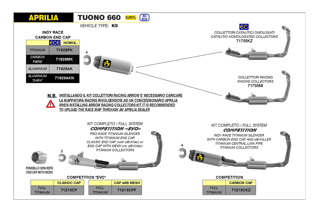 ARROW COMPETITION EVO FULL TITANIUM FULL SYSTEM für Aprilia Tuono 660 2021-