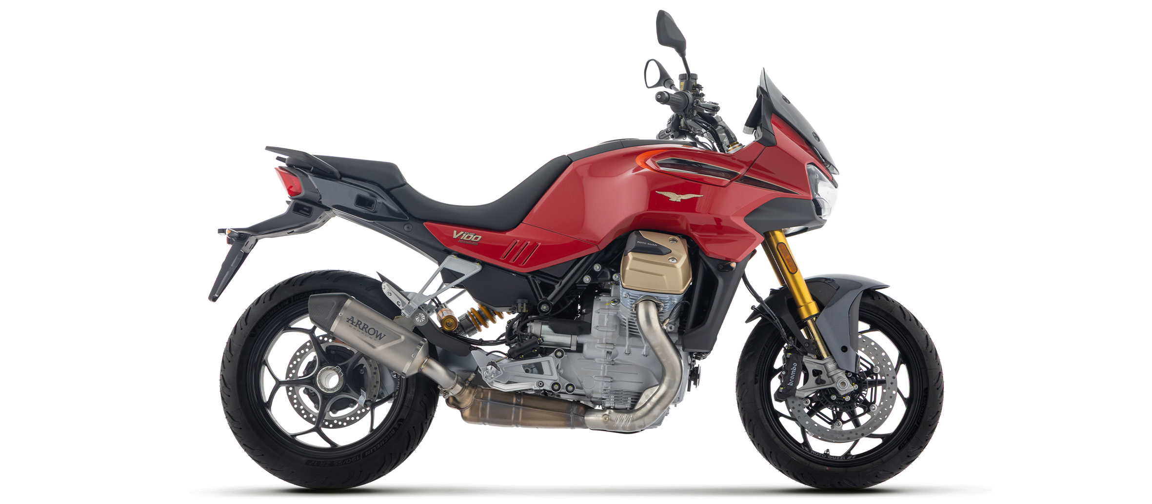 ARROW Auspuff INDY RACE EVO Titan mit Carbon-Endkappe für Moto Guzzi V100 Mandello, Stelvio,  2025-