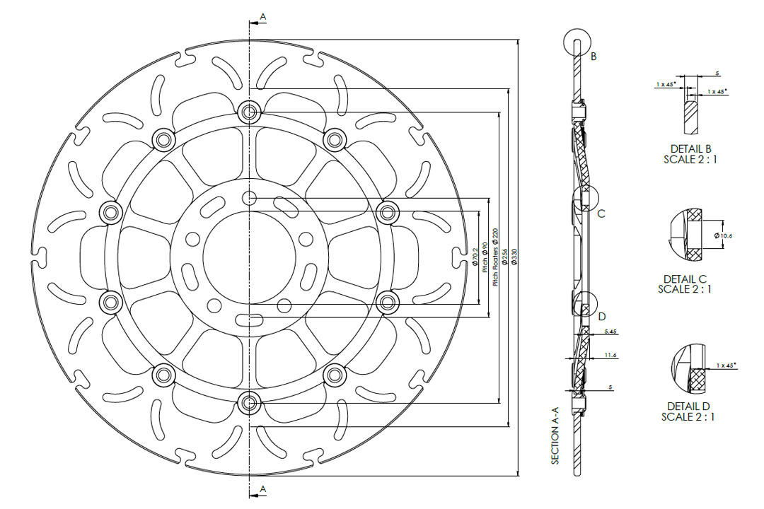 alpha Technik Bremsscheibe ABD33 schwimmend, für Kawasaki ZX10RR Ninja, 2017-