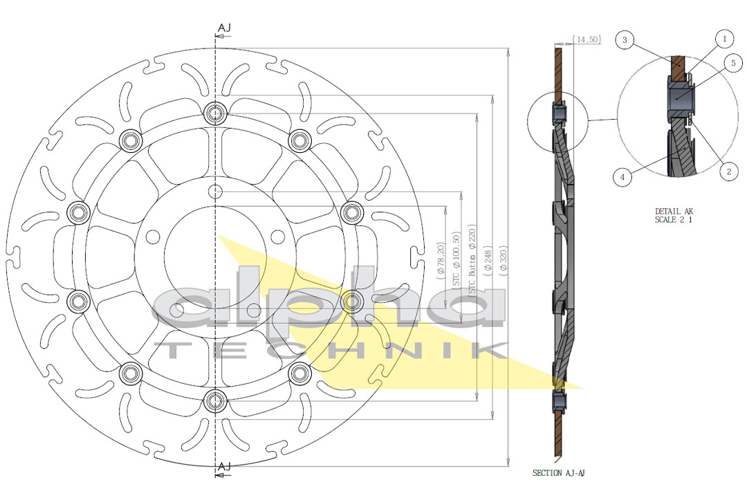alpha Technik Bremsscheibe Omega-Design ABD33, vorne für Triumph Daytona, Rocket, Speed Triple