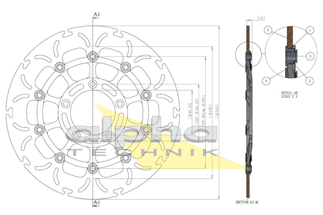 alpha Technik Bremsscheibe Omega-Design ABD33, vorne für MV Agusta Brutale, F4