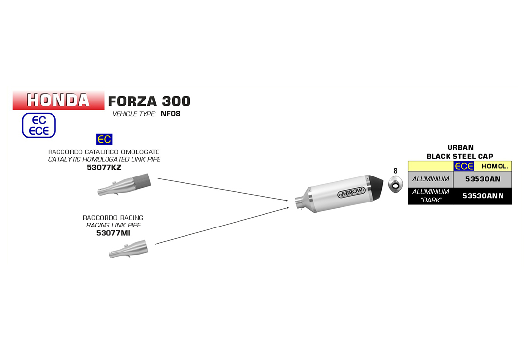 ARROW Zwischenrohr für Honda Forza300 2018- , mit Katalysator