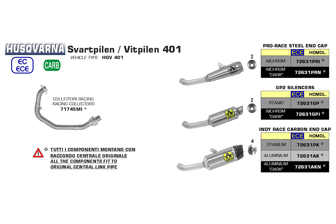 ARROW Racing-Krümmer für Husqvarna Svartpilen 401 2020- Vitpilen 401 2020- , ohne Katalysator