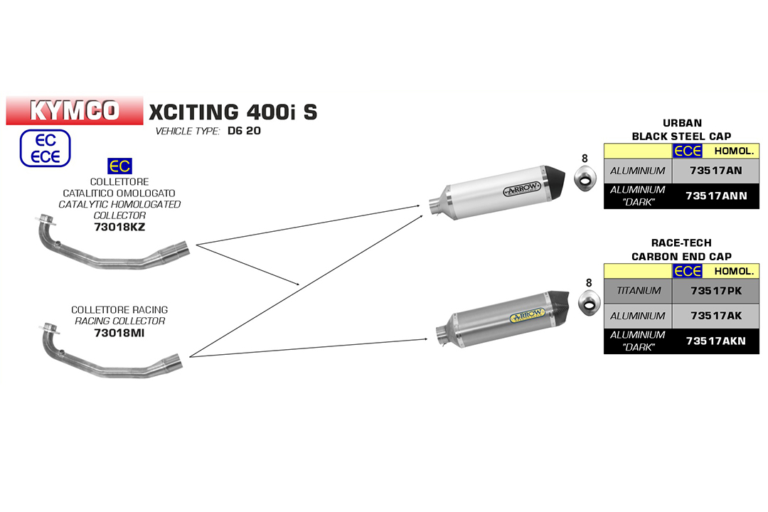 ARROW Krümmer für Kymco XCiting 400i S 2018-19, ohne Katalysator