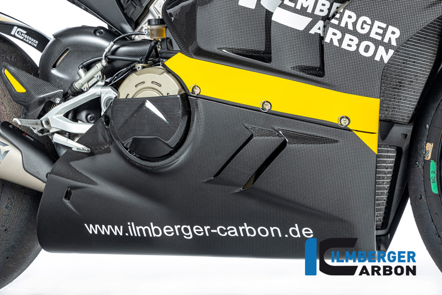 Ilmberger Carbon Verkleidungsunterteil niedriger Auspuff Racing, glänzend, Ducati Panigale V4, V4S 2022-