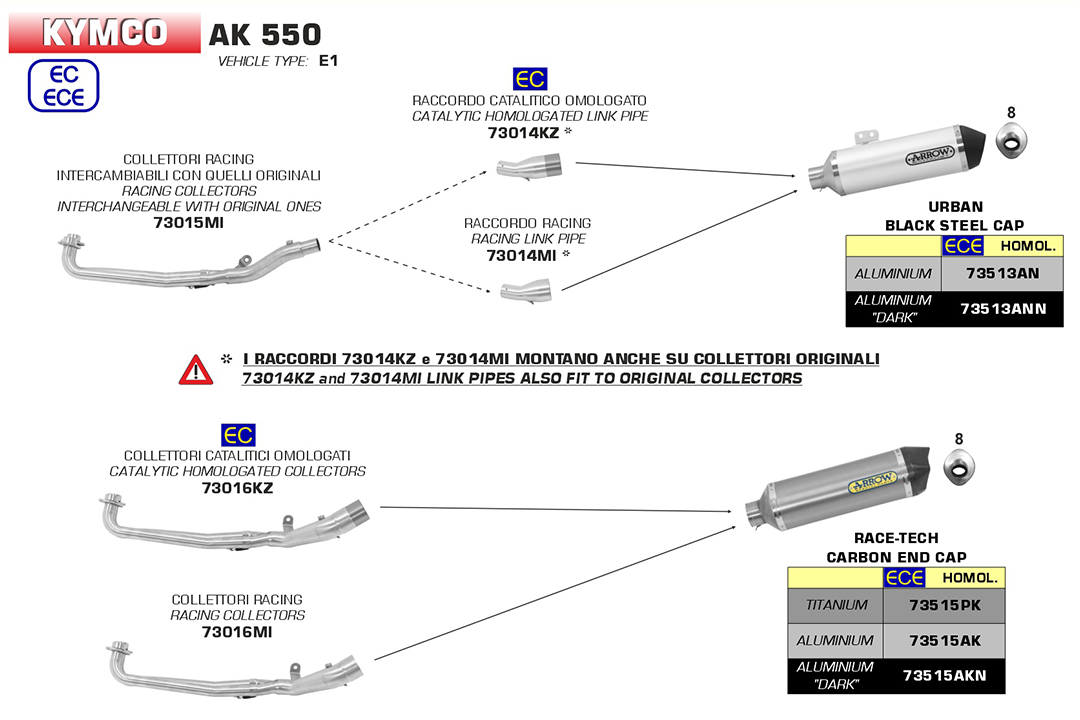 ARROW Zwischenroahr für Kymco AK550 2017-, ohne Katalysator