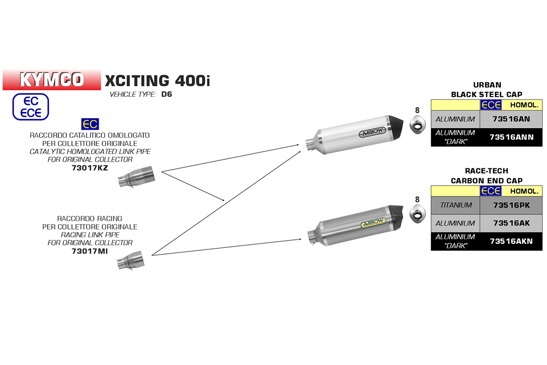 ARROW Zwischenrohr für Kymco XCiting 400i 2012-16, mit Katalysator