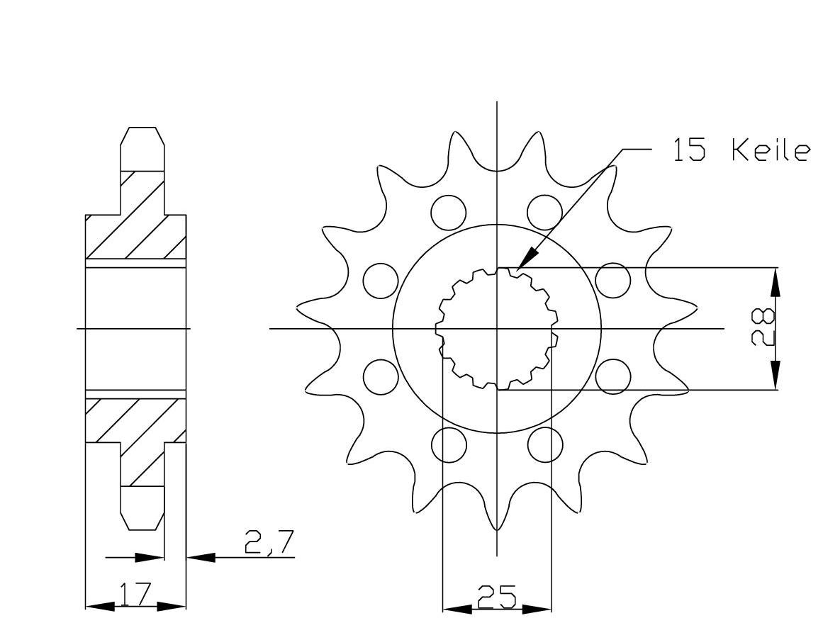 Ritzel, 14 Zähne, Teilung 520