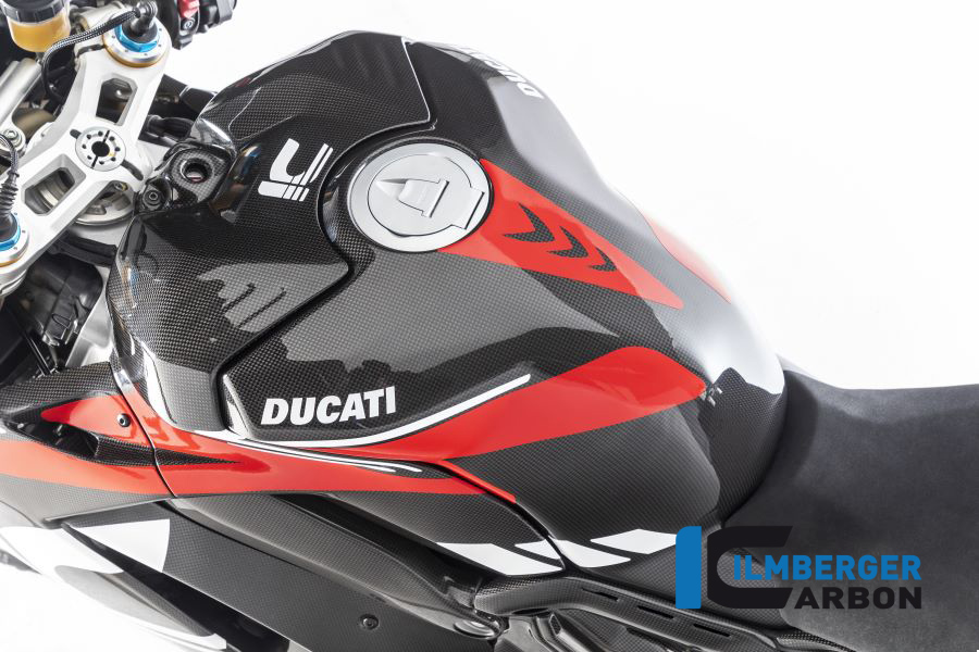 Ilmberger Carbon Tankverkleidung mit Crashpads, glänzend, Ducati Panigale V4, V4S, V4R 2019-