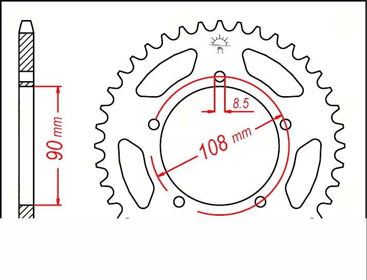 Kettenrad Stahl, 40 Zähne, Teilung 520
