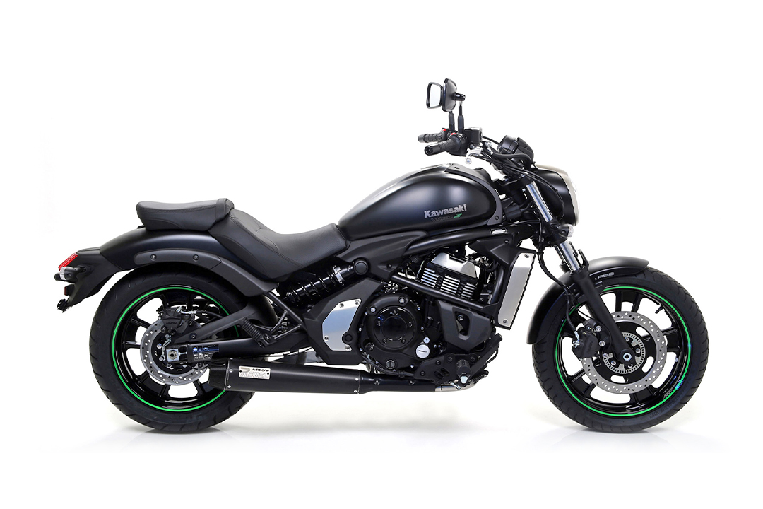 ARROW Auspuff Komplettanlage DARK REBEL Edelstahl schwarz u. Aluminium für Kawasaki Vulcan S 650 2021-2023