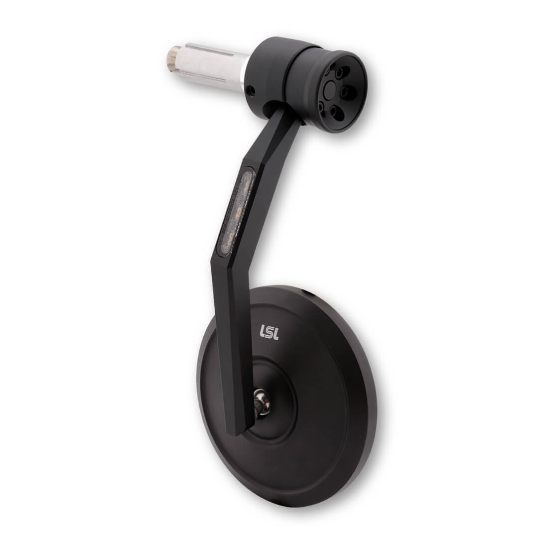 LSL Spiegel RETRO Lenkerendenspiegel mit integriertem LED Blinker und LSL DESIGN-CAP 1, schwarz, mit Straßenzulassung, ECE, Lieferumfang 1 Stück