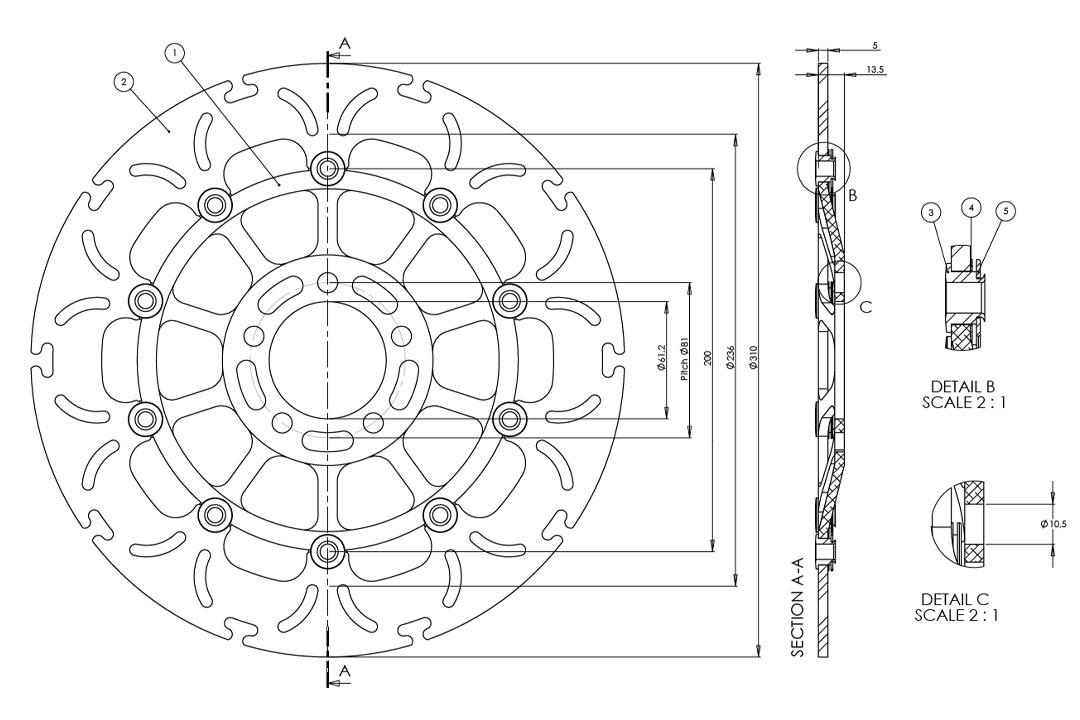 alpha Technik Bremsscheibe Omega-Design ABD33, vorne für Kawasaki Zephyr, ZRX, ZX, ZXR, ZZR