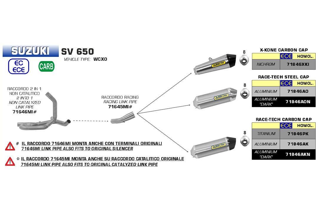 ARROW Auspuff X-KONE für Suzuki SV650 2016-, Edelstahl (Nur mit ARROW Zwischenrohr)