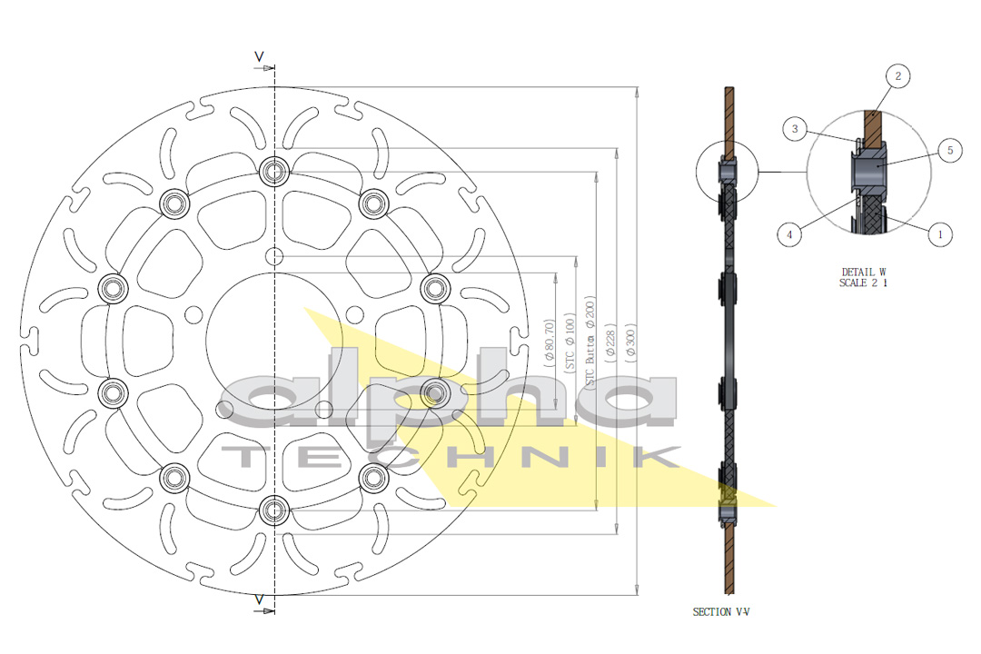alpha Technik Bremsscheibe Omega-Design ABD33, vorne  für Kawasaki ER6f, ER6n, Versys 1000 / 650, Z1000, Z750, ZX10R Ninja, ZX6R Ninja