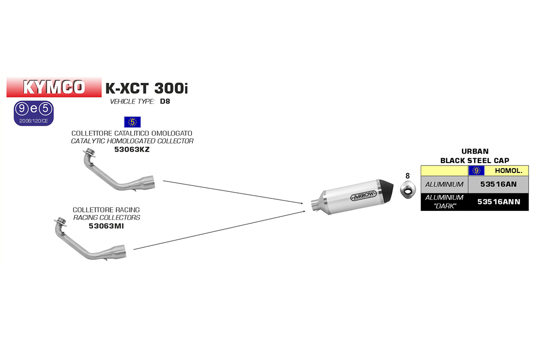 ARROW Krümmer für Kymco K-XCT 300i 2013-16, mit Katalysator