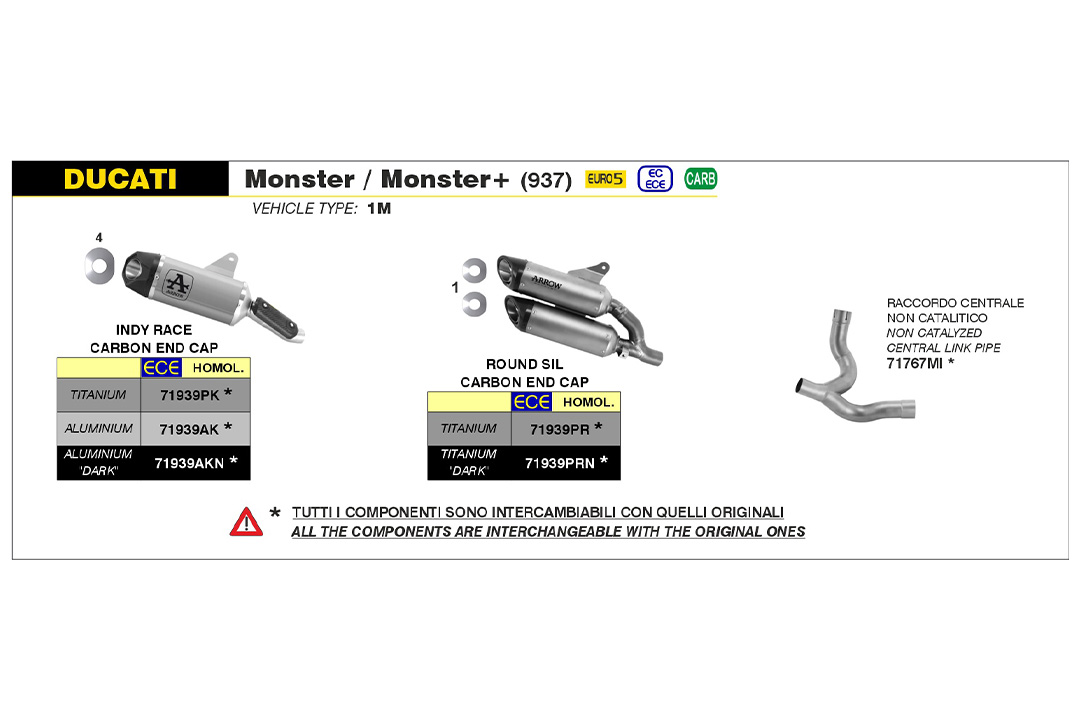 ARROW Auspuff INDY RACE Aluminium für Ducati Monster / Monster+ ab Modelljahr 2021-