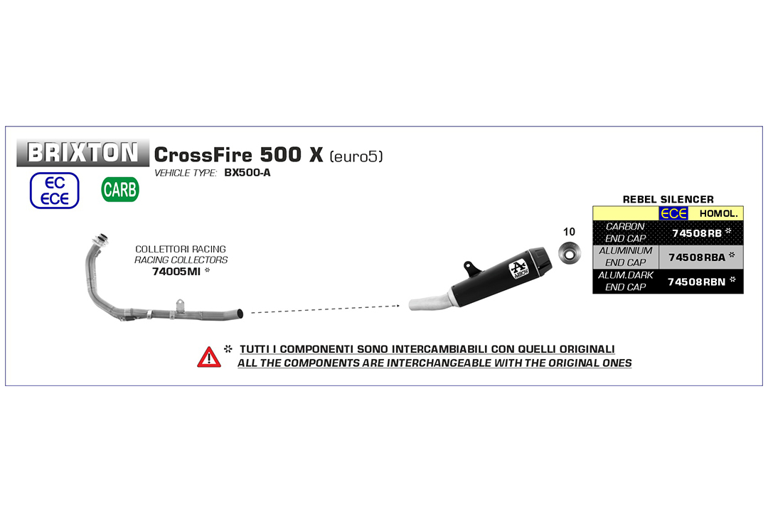 ARROW Auspuff REBEL Sip-On für Brixton CrossFire 500 X 2021-, Edelstahl schwarz mit Aluminium Endkappe