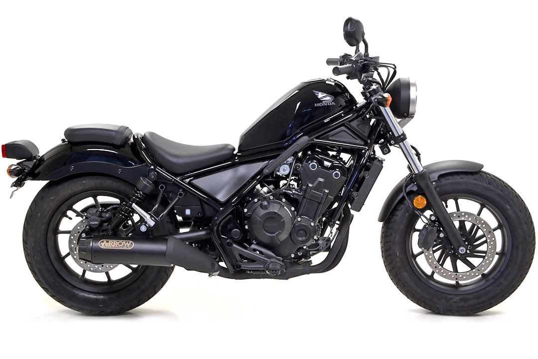 ARROW REBEL Sip-On Edelstahl schwarz mit Carbon-Endkappe für Honda CMX500 Rebel Modelljahr 2017-2022