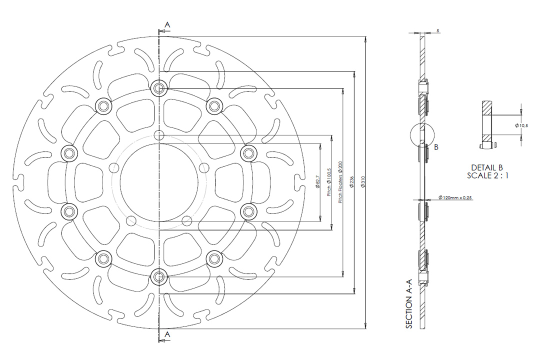 alpha Technik Bremsscheibe Omega-Design ABD33, vorne für Triumph Daytona 675, Street Triple R /RS / RX / S